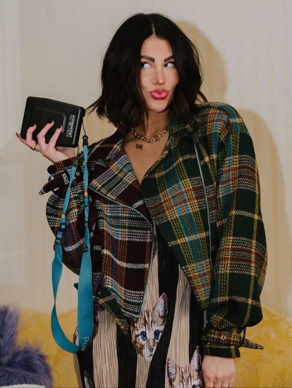 Dressed In Lala Two-Tone Plaid Cropped Moto Jacket - Picture 6 of 7